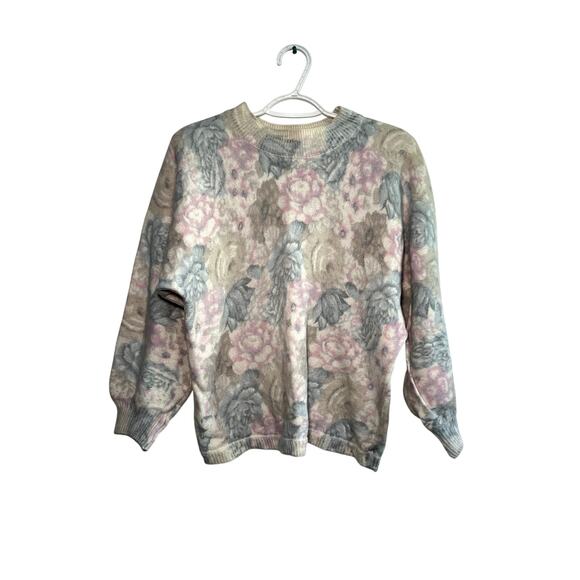 Shenanigans vintage floral lambs wool angora rabbit hair sweater womens medium - Picture 1 of 6